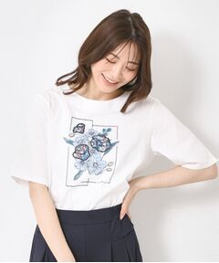 CORDIER / コルディア Tシャツ | 【M～4Lサイズ】パッチワーク＆刺繍 フラワーモチーフTシャツ