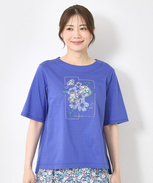 CORDIER / コルディア Tシャツ | 【M～4Lサイズ】パッチワーク＆刺繍 フラワーモチーフTシャツ | 詳細1
