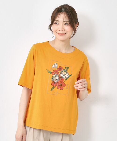 CORDIER / コルディア Tシャツ | 【M～4Lサイズ】パッチワーク＆刺繍 フラワーモチーフTシャツ | 詳細15