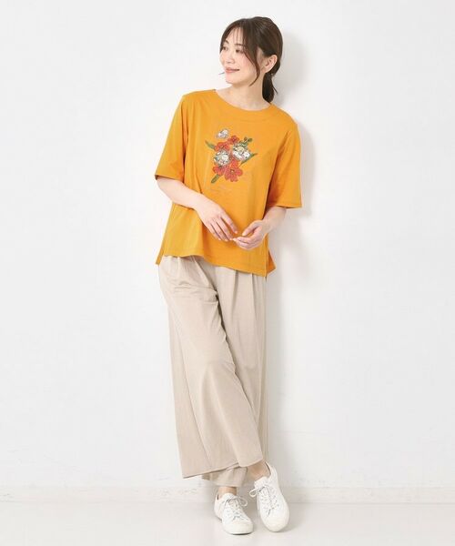 CORDIER / コルディア Tシャツ | 【M～4Lサイズ】パッチワーク＆刺繍 フラワーモチーフTシャツ | 詳細16