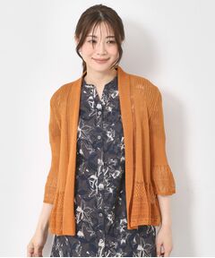 CORDIER / コルディア カーディガン・ボレロ | 【M～4Lサイズ】シャインリノ麻混レース柄カーディガン