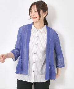 CORDIER / コルディア カーディガン・ボレロ | 【M～4Lサイズ】シャインリノ麻混レース柄カーディガン