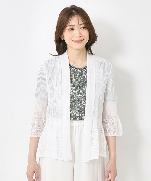 CORDIER / コルディア カーディガン・ボレロ | 【M~4Lサイズ】シャインリノ麻混レース柄カーディガン | 詳細1