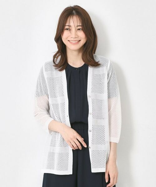 CORDIER / コルディア カーディガン・ボレロ | 【M~4Lサイズ/手洗い可】シャインリノ麻混ミドル丈カーディガン(ホワイト(001))