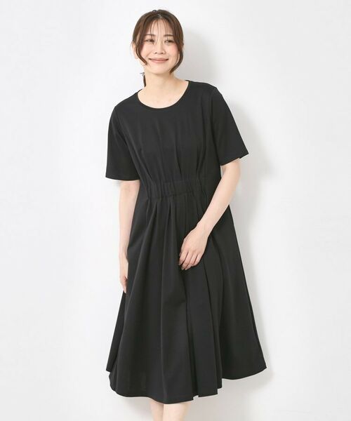 CORDIER / コルディア ミニ丈・ひざ丈ワンピース | 【M～4Lサイズ／手洗い可】シェルジャージ ワンピース（ブラック(019)）