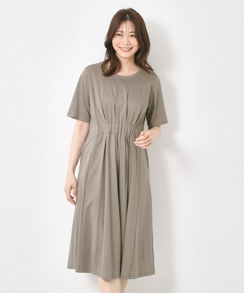 CORDIER / コルディア ミニ丈・ひざ丈ワンピース | 【M～4Lサイズ／手洗い可】シェルジャージ ワンピース（トープ(054)）
