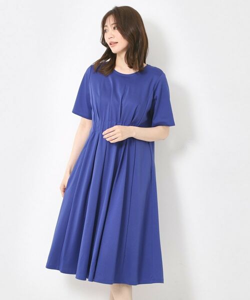 CORDIER / コルディア ミニ丈・ひざ丈ワンピース | 【M～4Lサイズ／手洗い可】シェルジャージ ワンピース（ブルー(092)）