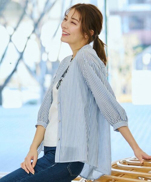 CORDIER / コルディア シャツ・ブラウス | 【M~4Lサイズ】ライトシアーストライプロングシャツ | 詳細17