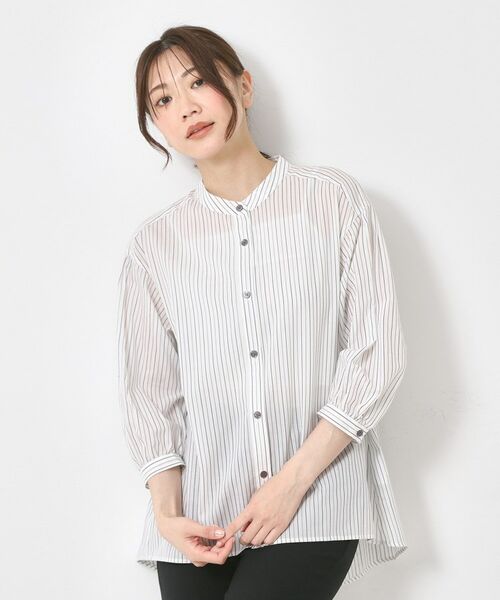 CORDIER / コルディア シャツ・ブラウス | 【M~4Lサイズ】ライトシアーストライプロングシャツ(ホワイト(302))