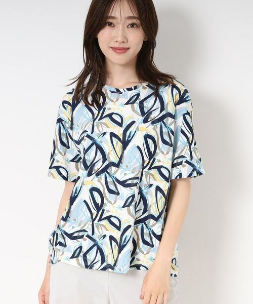 CORDIER / コルディア Tシャツ | 【M~4Lサイズ】カラーリーフプリントプルオーバージャージ(ホワイト(102))