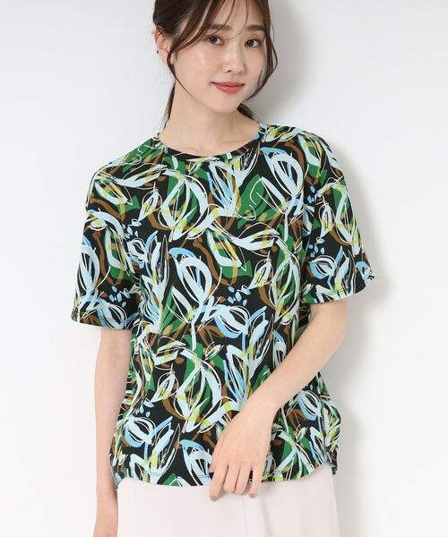 CORDIER / コルディア Tシャツ | 【M~4Lサイズ】カラーリーフプリントプルオーバージャージ(ブラック(119))