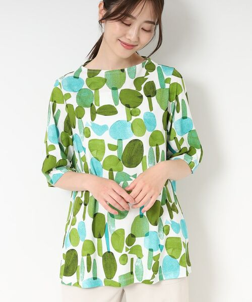 CORDIER/コルディア 【M~4Lサイズ】フォレットプリントチュニック ミントグリーン(121) 42(L) CORDIER/コルディア 【M~4Lサイズ】フォレットプリントチュニック ミントグリーン(121) 42(L)