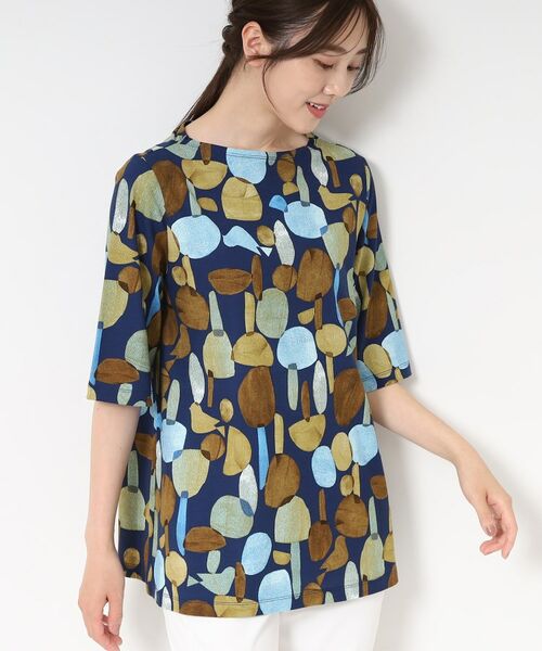 CORDIER/コルディア 【M~4Lサイズ】フォレットプリントチュニック ネイビー(194) 40(M) CORDIER/コルディア 【M~4Lサイズ】フォレットプリントチュニック ネイビー(194) 40(M)