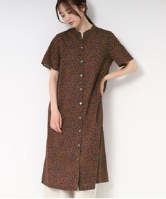 CORDIER / コルディア ミニ丈・ひざ丈ワンピース | 【M～4Lサイズ/洗える】ナチュラルウェーブプリントシャツワンピース