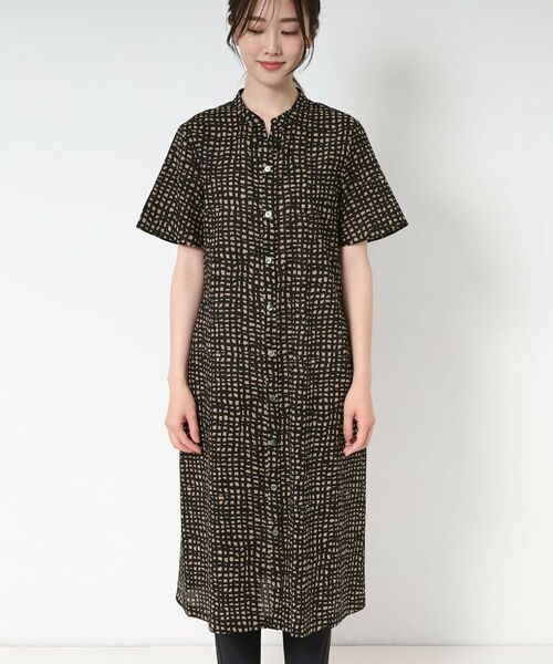 CORDIER / コルディア ミニ丈・ひざ丈ワンピース | 【M~4Lサイズ/洗える】ナチュラルウェーブプリントシャツワンピース | 詳細1