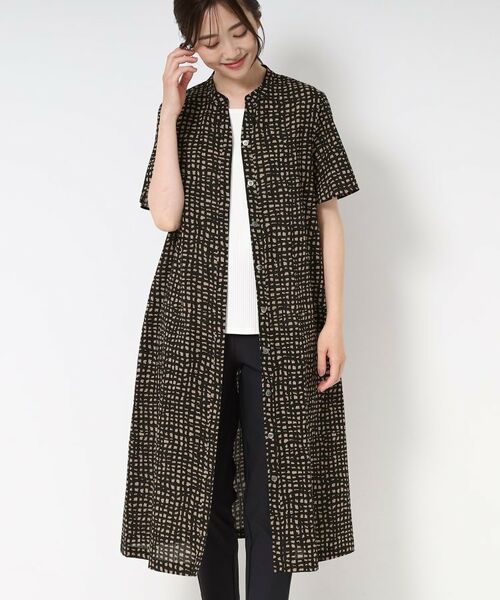 CORDIER / コルディア ミニ丈・ひざ丈ワンピース | 【M~4Lサイズ/洗える】ナチュラルウェーブプリントシャツワンピース | 詳細11