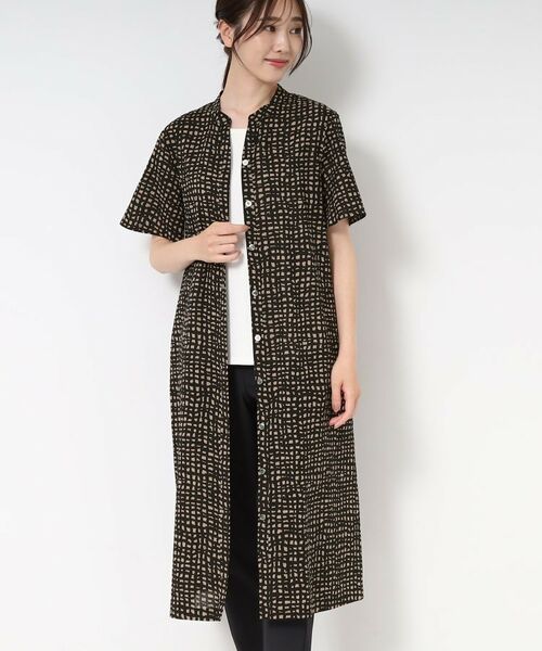 CORDIER / コルディア ミニ丈・ひざ丈ワンピース | 【M~4Lサイズ/洗える】ナチュラルウェーブプリントシャツワンピース | 詳細12