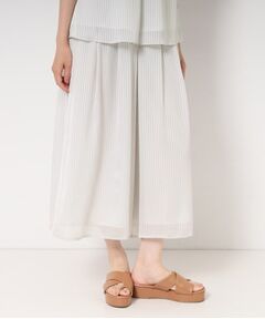 CORDIER / コルディア ショート・ハーフ・半端丈パンツ | 【S～4Lサイズ/セットアップ/洗える】艶サテンストライプ ガウチョパンツ