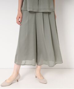 CORDIER / コルディア ショート・ハーフ・半端丈パンツ | 【S～4Lサイズ/セットアップ/洗える】艶サテンストライプ ガウチョパンツ