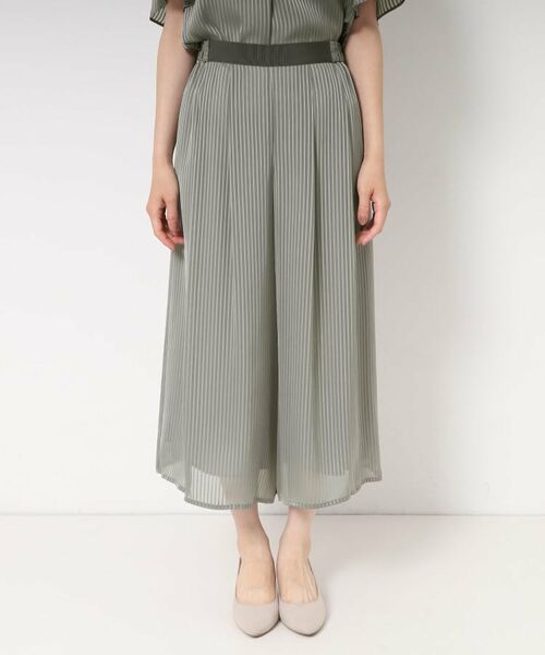 CORDIER / コルディア ショート・ハーフ・半端丈パンツ | 【S～4Lサイズ/セットアップ/洗える】艶サテンストライプ ガウチョパンツ | 詳細1