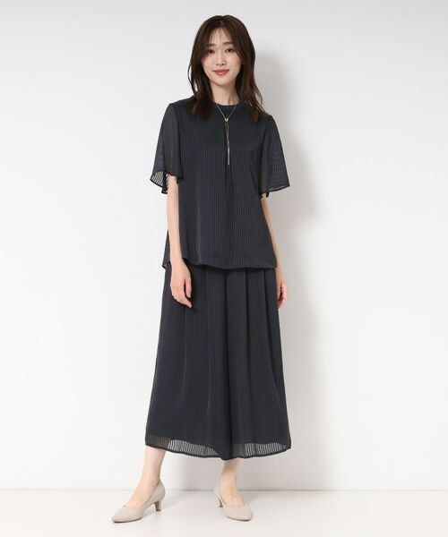 CORDIER / コルディア ショート・ハーフ・半端丈パンツ | 【S～4Lサイズ/セットアップ/洗える】艶サテンストライプ ガウチョパンツ | 詳細13