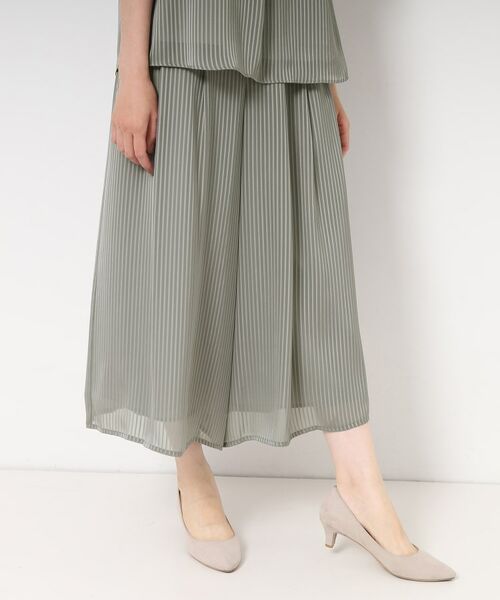 CORDIER / コルディア ショート・ハーフ・半端丈パンツ | 【S～4Lサイズ/セットアップ/洗える】艶サテンストライプ ガウチョパンツ | 詳細15