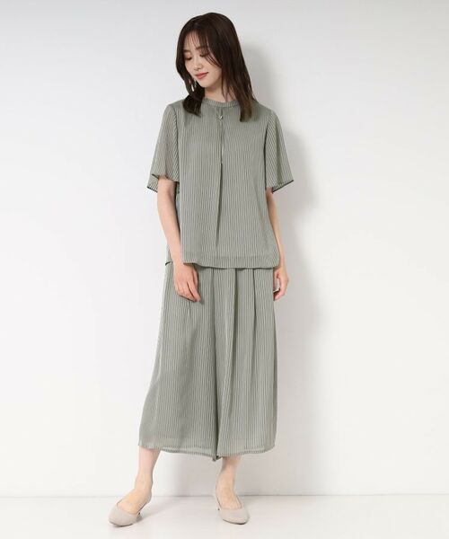 CORDIER / コルディア ショート・ハーフ・半端丈パンツ | 【S～4Lサイズ/セットアップ/洗える】艶サテンストライプ ガウチョパンツ | 詳細17