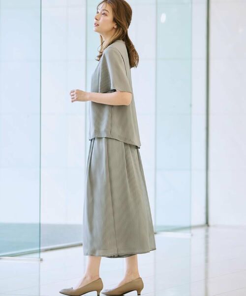 CORDIER / コルディア ショート・ハーフ・半端丈パンツ | 【S～4Lサイズ/セットアップ/洗える】艶サテンストライプ ガウチョパンツ | 詳細21