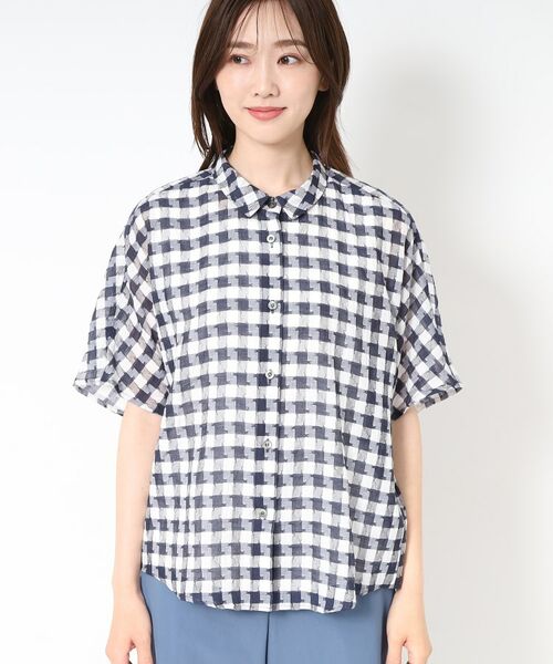 CORDIER / コルディア シャツ・ブラウス | 【M～4Lサイズ/洗える】シルク混シアーチェックシャツ | 詳細1