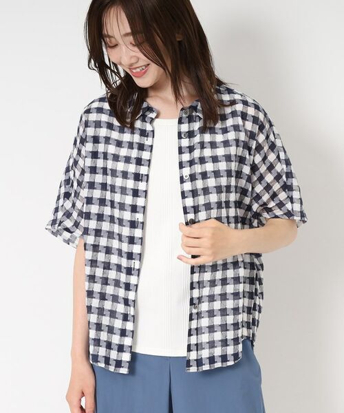 CORDIER/コルディア 【M~4Lサイズ/洗える】シルク混シアーチェックシャツ ネイビー(294) 48(4L) CORDIER/コルディア 【M~4Lサイズ/洗える】シルク混シアーチェックシャツ ネイビー(294) 48(4L)