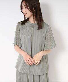 CORDIER / コルディア シャツ・ブラウス | 【M～4Lサイズ/セットアップ/洗える】艶サテンストライプ フレアブラウス