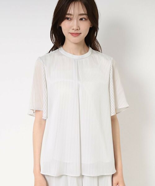 CORDIER / コルディア シャツ・ブラウス | 【M~4Lサイズ/セットアップ/洗える】艶サテンストライプ フレアブラウス | 詳細1