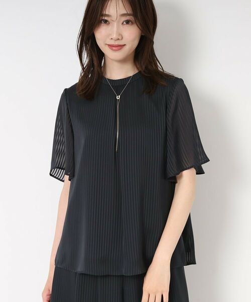 CORDIER / コルディア シャツ・ブラウス | 【M~4Lサイズ/セットアップ/洗える】艶サテンストライプ フレアブラウス | 詳細11