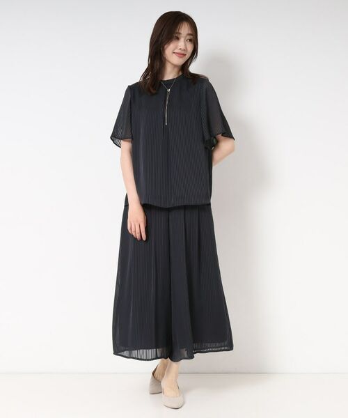 CORDIER / コルディア シャツ・ブラウス | 【M~4Lサイズ/セットアップ/洗える】艶サテンストライプ フレアブラウス | 詳細13