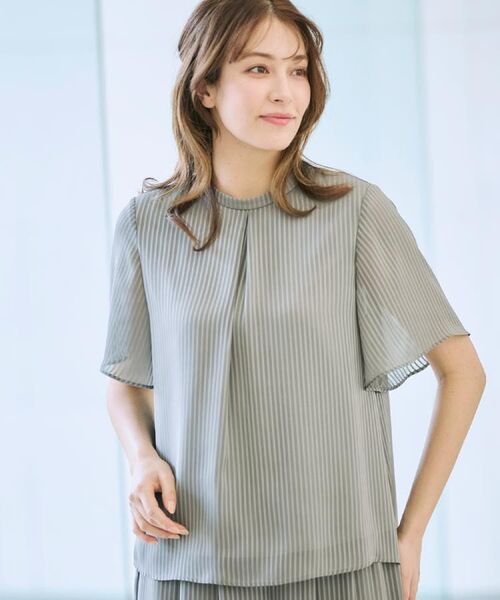 CORDIER / コルディア シャツ・ブラウス | 【M~4Lサイズ/セットアップ/洗える】艶サテンストライプ フレアブラウス | 詳細19