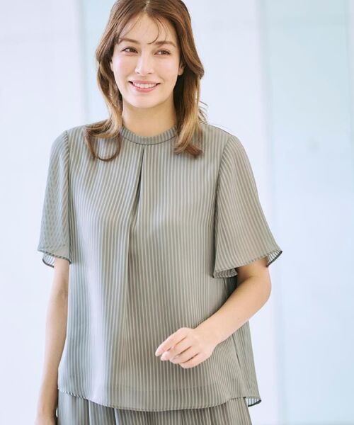 CORDIER / コルディア シャツ・ブラウス | 【M~4Lサイズ/セットアップ/洗える】艶サテンストライプ フレアブラウス | 詳細20