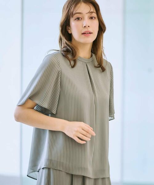 CORDIER / コルディア シャツ・ブラウス | 【M~4Lサイズ/セットアップ/洗える】艶サテンストライプ フレアブラウス | 詳細21