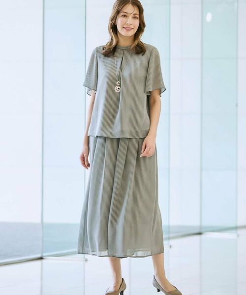 CORDIER / コルディア シャツ・ブラウス | 【M~4Lサイズ/セットアップ/洗える】艶サテンストライプ フレアブラウス | 詳細22