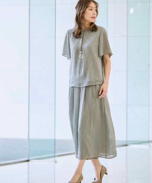 CORDIER / コルディア シャツ・ブラウス | 【M~4Lサイズ/セットアップ/洗える】艶サテンストライプ フレアブラウス | 詳細23