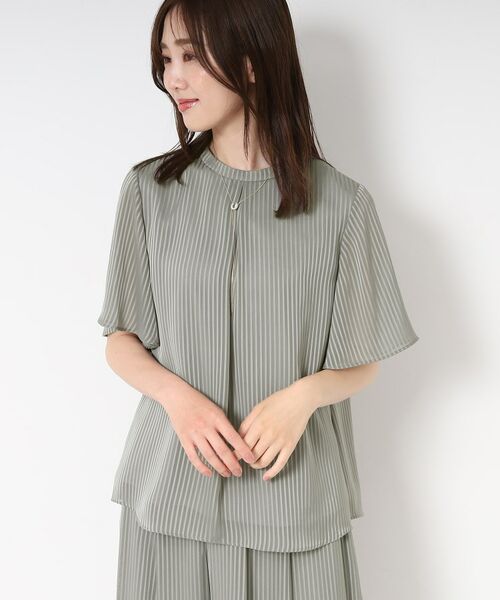 CORDIER / コルディア シャツ・ブラウス | 【M~4Lサイズ/セットアップ/洗える】艶サテンストライプ フレアブラウス(チャコールグレー(314))
