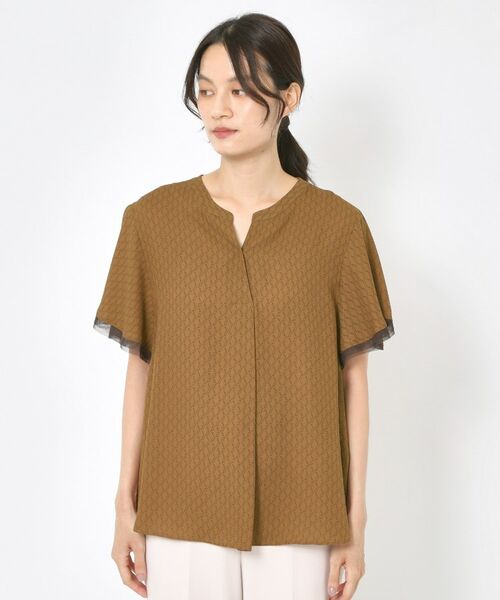 CORDIER / コルディア シャツ・ブラウス | 【セットアップ／洗える】大人の着映え 幾何柄チュールデザインブラウス | 詳細1