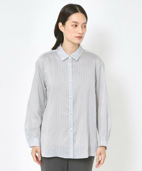 CORDIER / コルディア シャツ・ブラウス | 【洗える】シアーシルク混ストライプシャツ | 詳細1