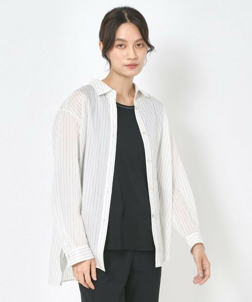 CORDIER / コルディア シャツ・ブラウス | 【洗える】シアーシルク混ストライプシャツ | 詳細9