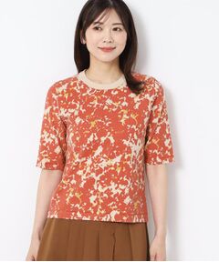 CORDIER コルディア ポタニカルプリント チュニック 裾ボーダー入り CORDIER コルディア ポタニカルプリント チュニック 裾ボーダー