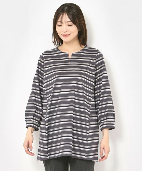 CORDIER / コルディア カットソー | 【M～4Lサイズ／洗える】上品に煌めくラメボーダーチュニック | 詳細1