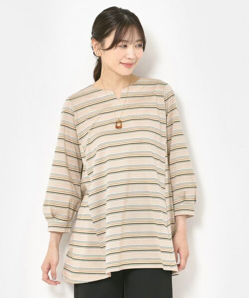 CORDIER / コルディア カットソー | 【M～4Lサイズ／洗える】上品に煌めくラメボーダーチュニック | 詳細11