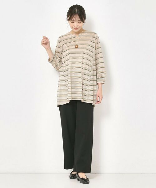 CORDIER / コルディア カットソー | 【M～4Lサイズ／洗える】上品に煌めくラメボーダーチュニック | 詳細12