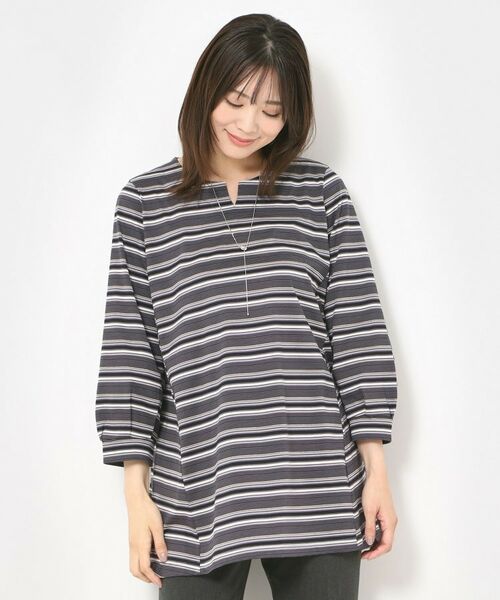 CORDIER / コルディア カットソー | 【M～4Lサイズ／洗える】上品に煌めくラメボーダーチュニック | 詳細15