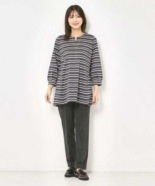 CORDIER / コルディア カットソー | 【M～4Lサイズ／洗える】上品に煌めくラメボーダーチュニック | 詳細16