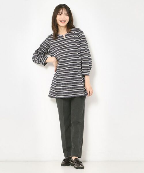 CORDIER / コルディア カットソー | 【M～4Lサイズ／洗える】上品に煌めくラメボーダーチュニック | 詳細17